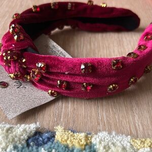 Cranberry red headband with red rhinestones